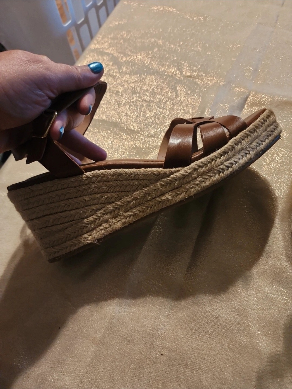 Time and Tru Brown Strappy Slingback Wedge Sandals - Picture 2 of 4